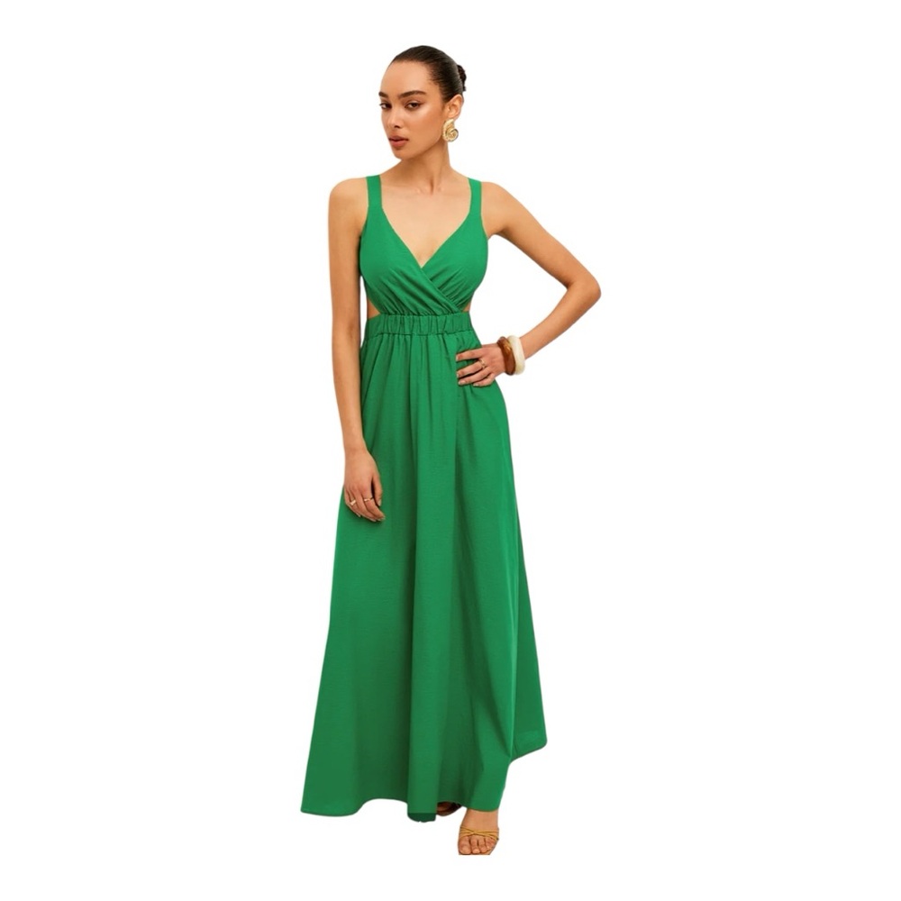 COMMENSE Cotton & Linen Back Tie Detail Dress COLOR - Green Size Large NWT